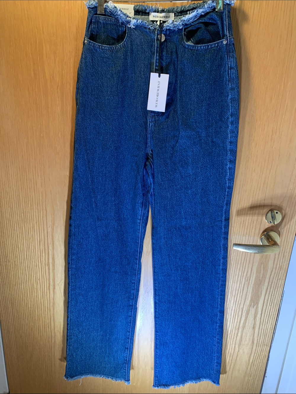 New! Weworewhat Frayed High Rise Waistband/Hem Blue Straight Jeans - Size 25